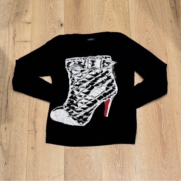 Lauren Moshi Black Sweatshirt with Graphic Red Heeled Boot, Size Small. - Picture 3 of 6